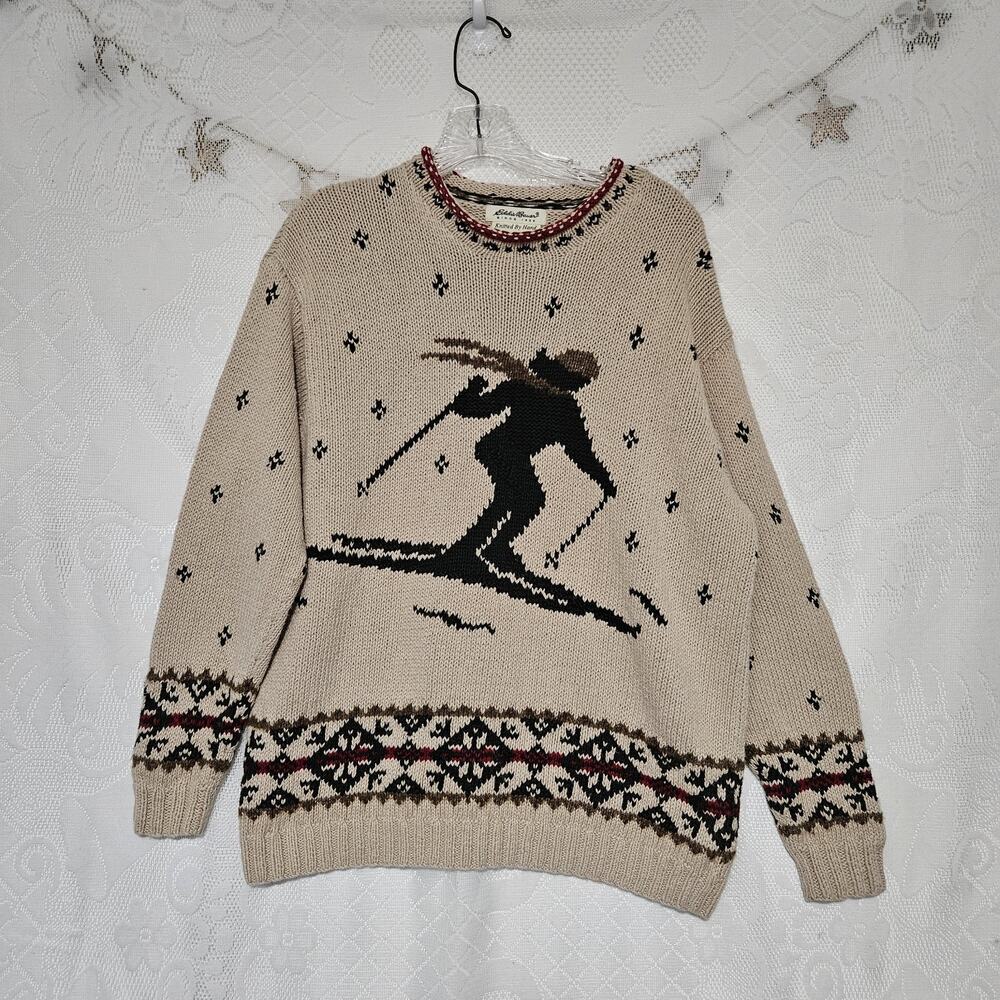 Eddie Bauer Large 90s Vintage Knitted By Hand Classic Sweater Americana Cozy